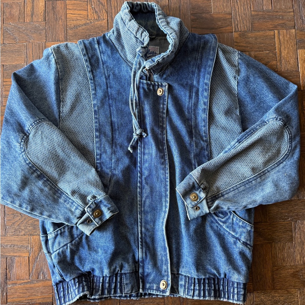 Weathered Blues Jacket Women Size Small Blue Denim Stitch Snap Zipper Pullover